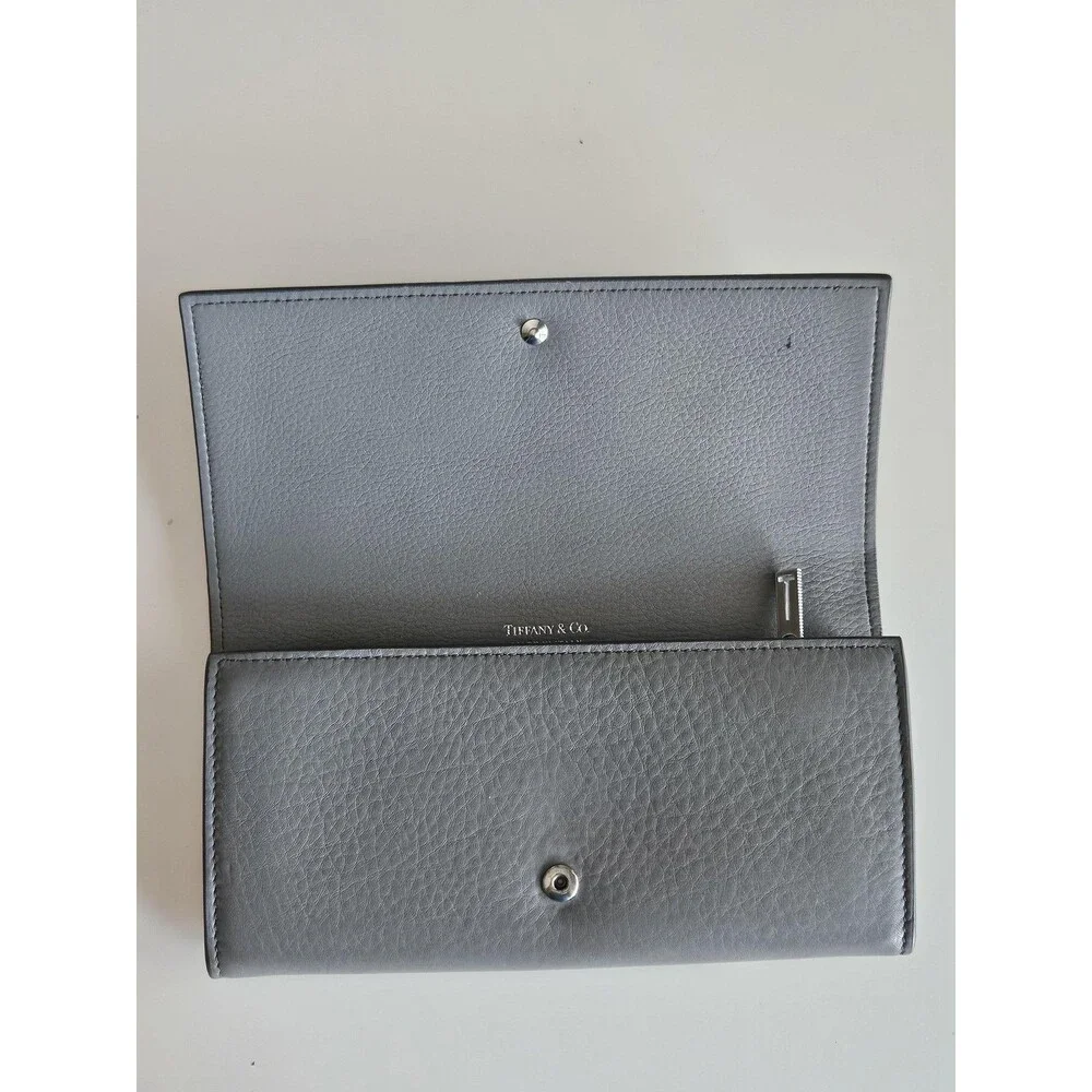 Tiffany & Co Wallet Womens 8x4 Gray Leather Continental Zip Flap Italy